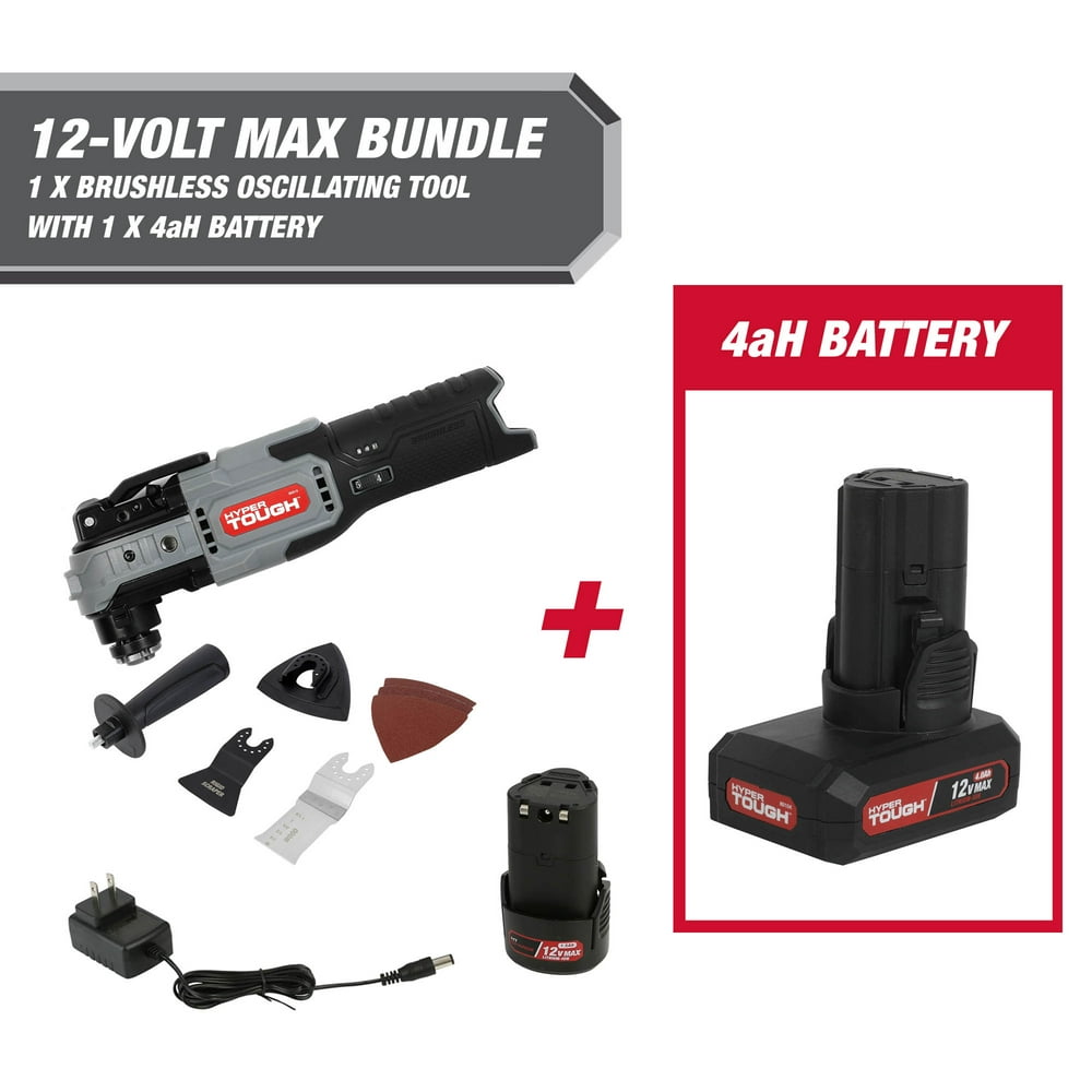 Hyper Tough 12-Volt Cordless Brushless Oscillating Tool Plus 4 Ah Battery, - Image 1