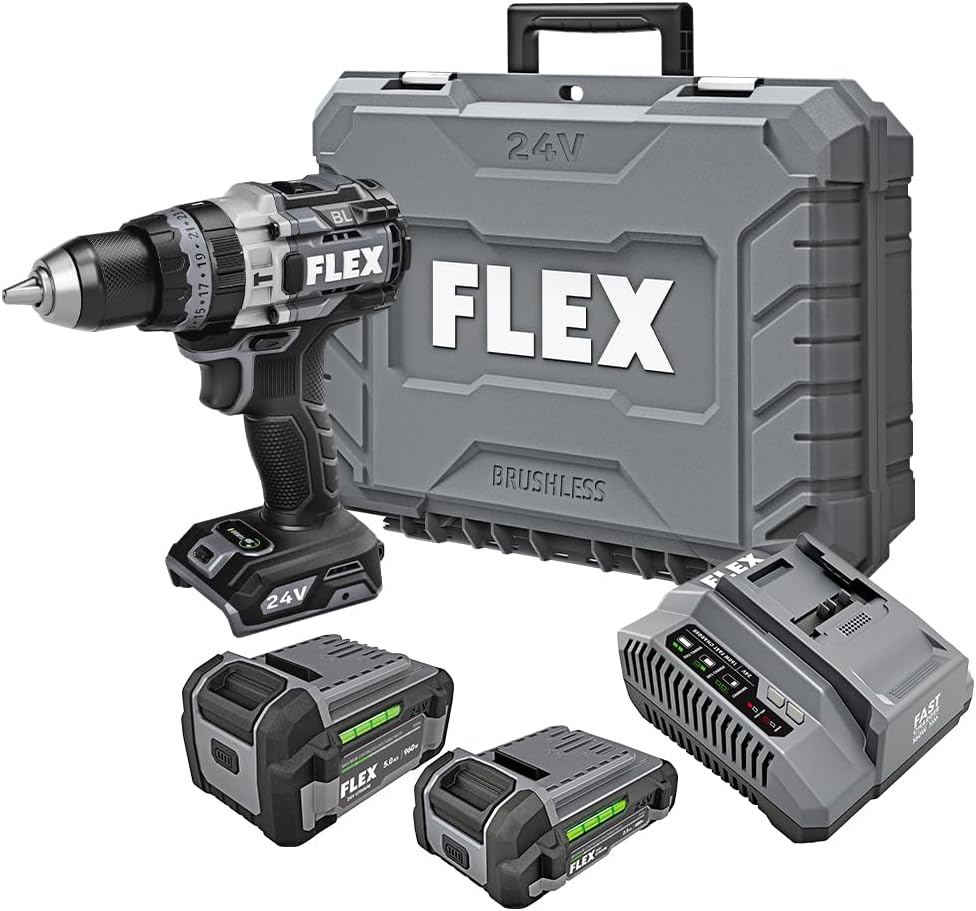 FLEX 24V Brushless Cordless 1/2-Inch 1,400 In-Lbs Torque 2-Speed Hammer Drill Turbo Mode Kit with 2.5Ah, 5.0Ah Lithium Batteries and 160W Fast Charger - FX1271T-2B - Image 1