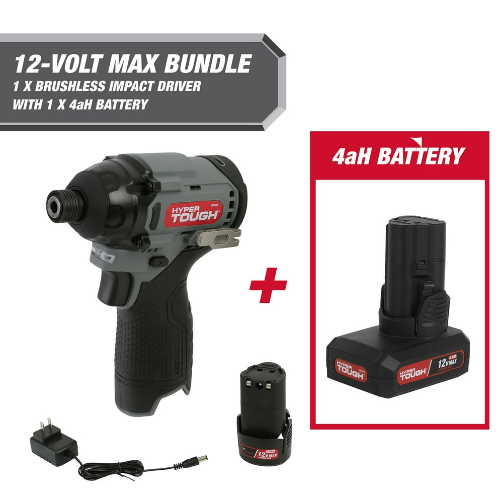Hyper Tough 12-Volt Cordless Brushless Impact Driver Plus 4 Ah Battery - Image 1
