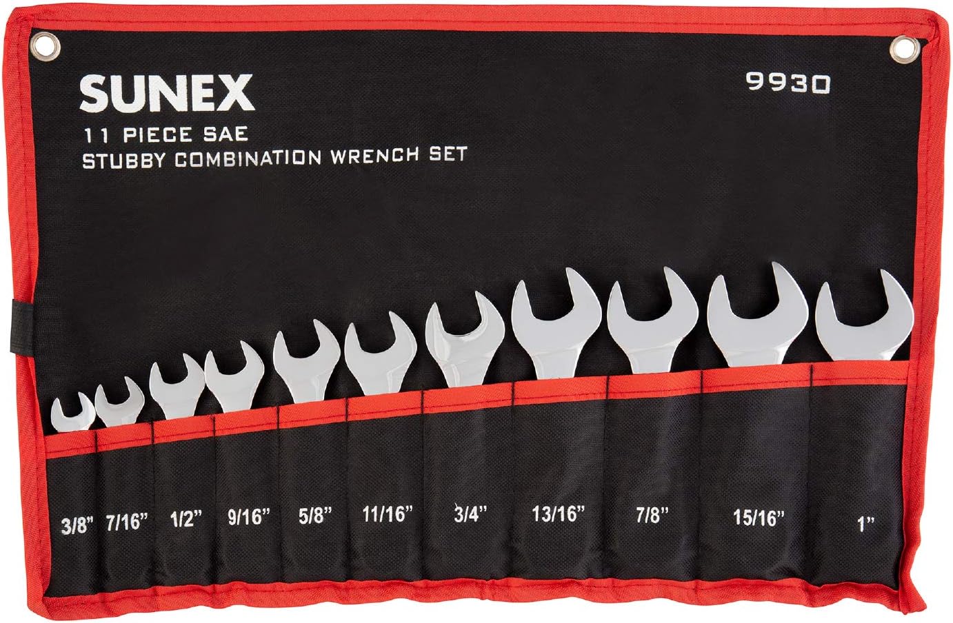 Sunex Tools 9930 SAE Stubby Combination Wrench Set, 3/8-Inch - 15/15-Inch, 11-Piece - Image 1