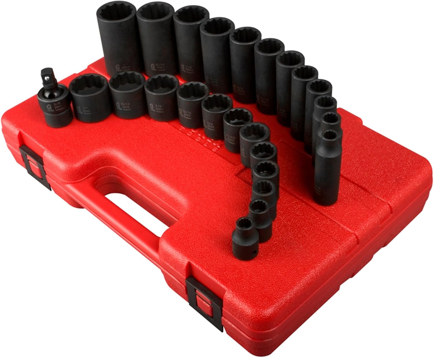 SUNEX TOOLS 3326 3/8-Inch Drive 12-Point SAE Impact Socket Set, 25-Piece - Image 1