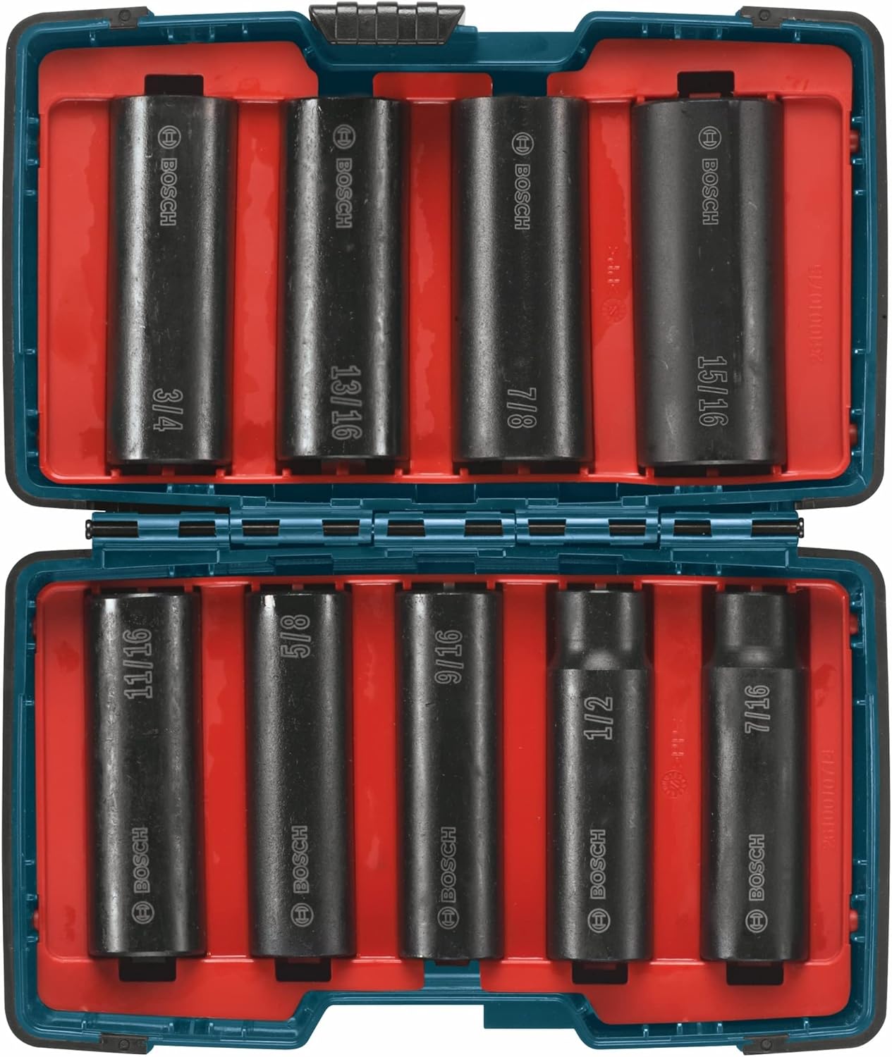 BOSCH 27286 1/2 In. Shank 9-Piece Assorted Set with Brute Tough Case Impact Tough Deep Well Sockets for Applications in High Torque Driving and Fastening - Image 1