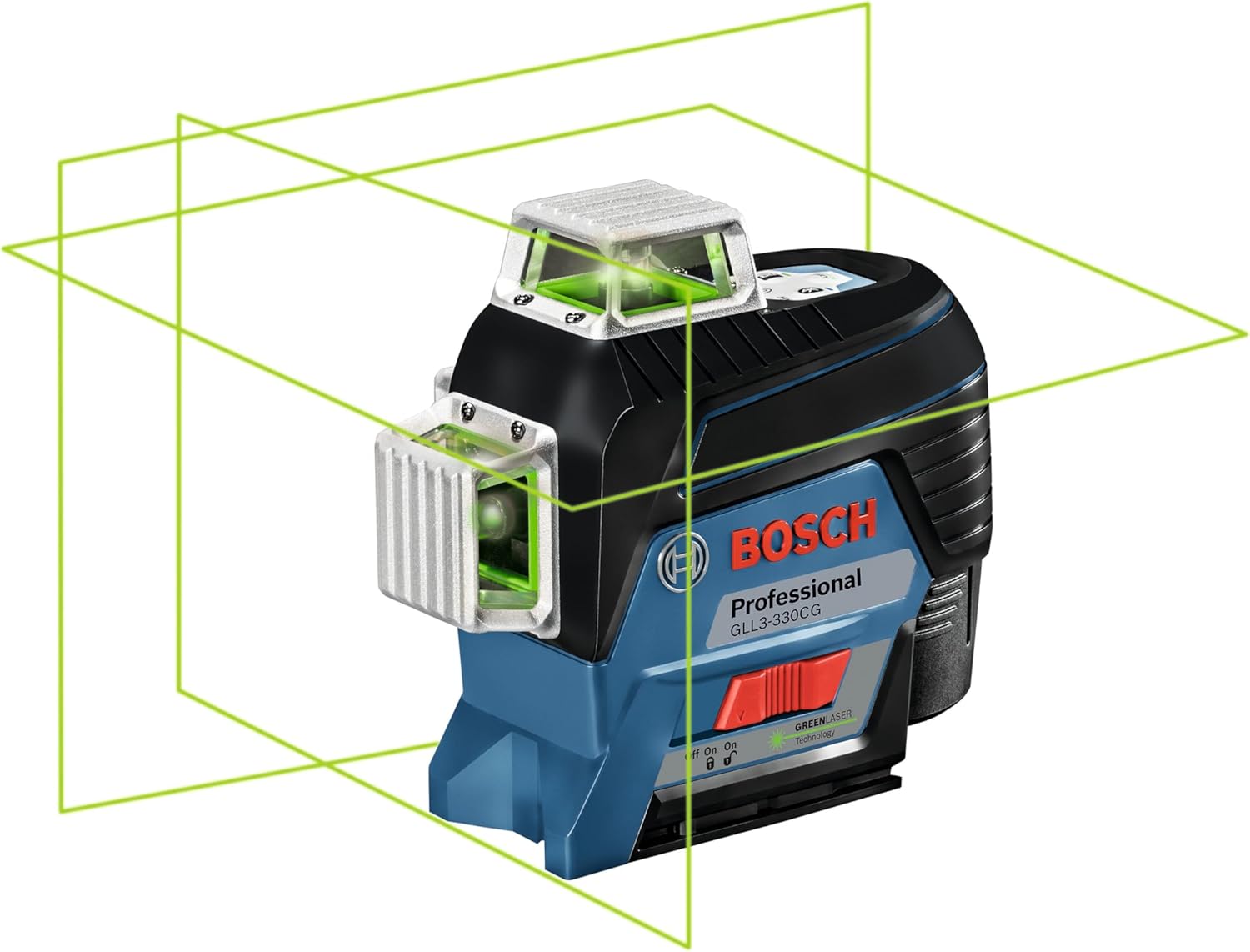 BOSCH GLL3-330CG 200 Ft 12V Max Connected 360 Degree Green-Beam Laser, Includes 2.0 Ah 12V Max Lithium-Ion Battery & Charger, AA1 Alkaline Battery Adapter, Hard Carrying Case, & Accessories - Image 1