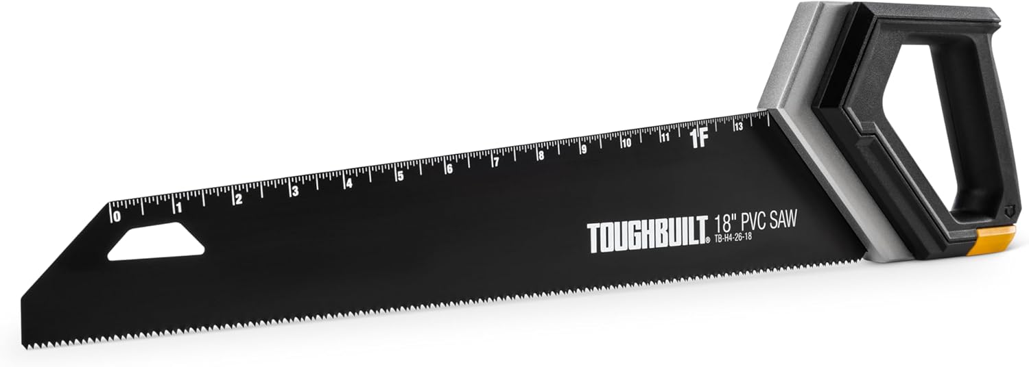 ToughBuilt – 18" PVC Saw, Pro-Grade Hand Saw with Triple-Ground Teeth, Rigid Steel Blade, and Ergonomic Handle for Precision Cutting of PVC, Plastic Pipe, and Wood (TB-H4-26-18) - Image 1