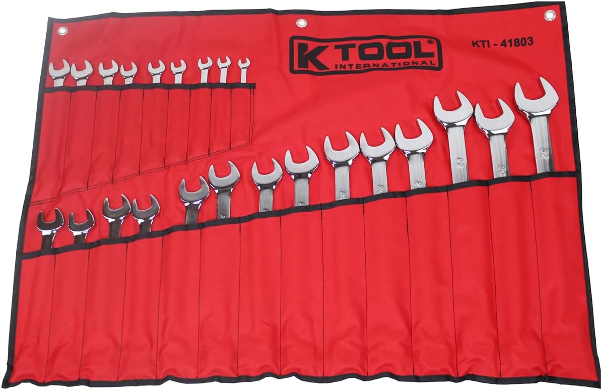 K Tool International 41803 Metric Combination Wrench Set for Garages, Repair Shops, and DIY, Chrome Plated, 12-point, Laser Engraved, Corrosion/Rust Resistant, 8-32mm Wrenches, 23-slot Sleeve - Image 1