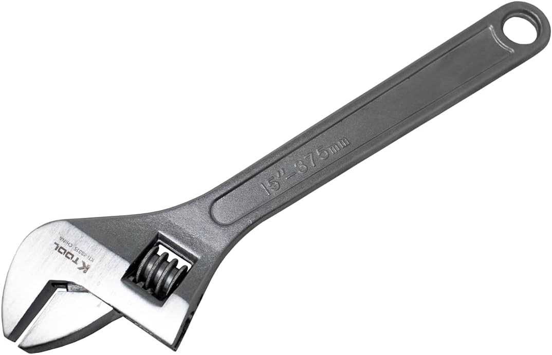 K Tool International 48015 Adjustable Wrench for Garages, Repair Shops and DIY, Drop-forged, Heat-treated, Chrome Vanadium Steel, 1-7/8" Jaw Capacity, 15" Length, Lightweight - Image 1