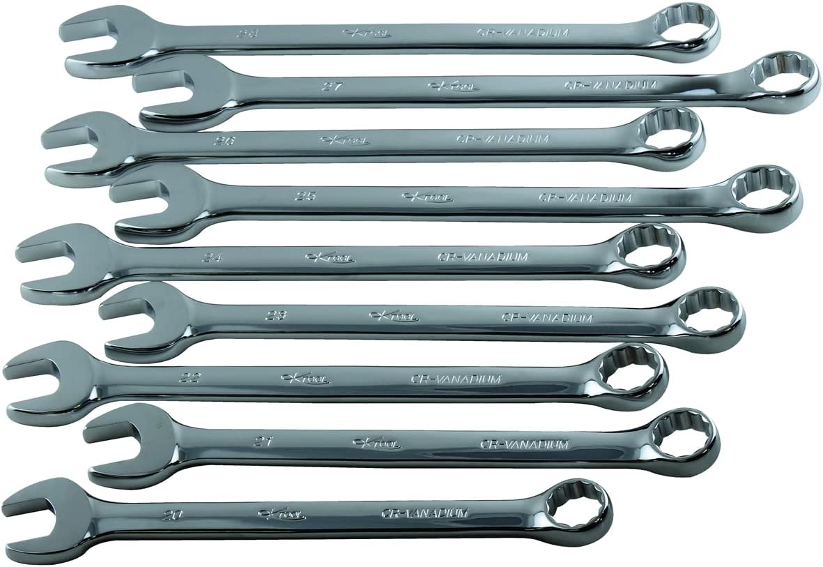 K Tool International 41801 Metric Combination Wrench Set Garages, Repair Shop and Garages, 12-Point, 20 to 28mm, Heat Treated, Chrome Vanadium Steel, Laser Engraved, 9 Piece - Image 1