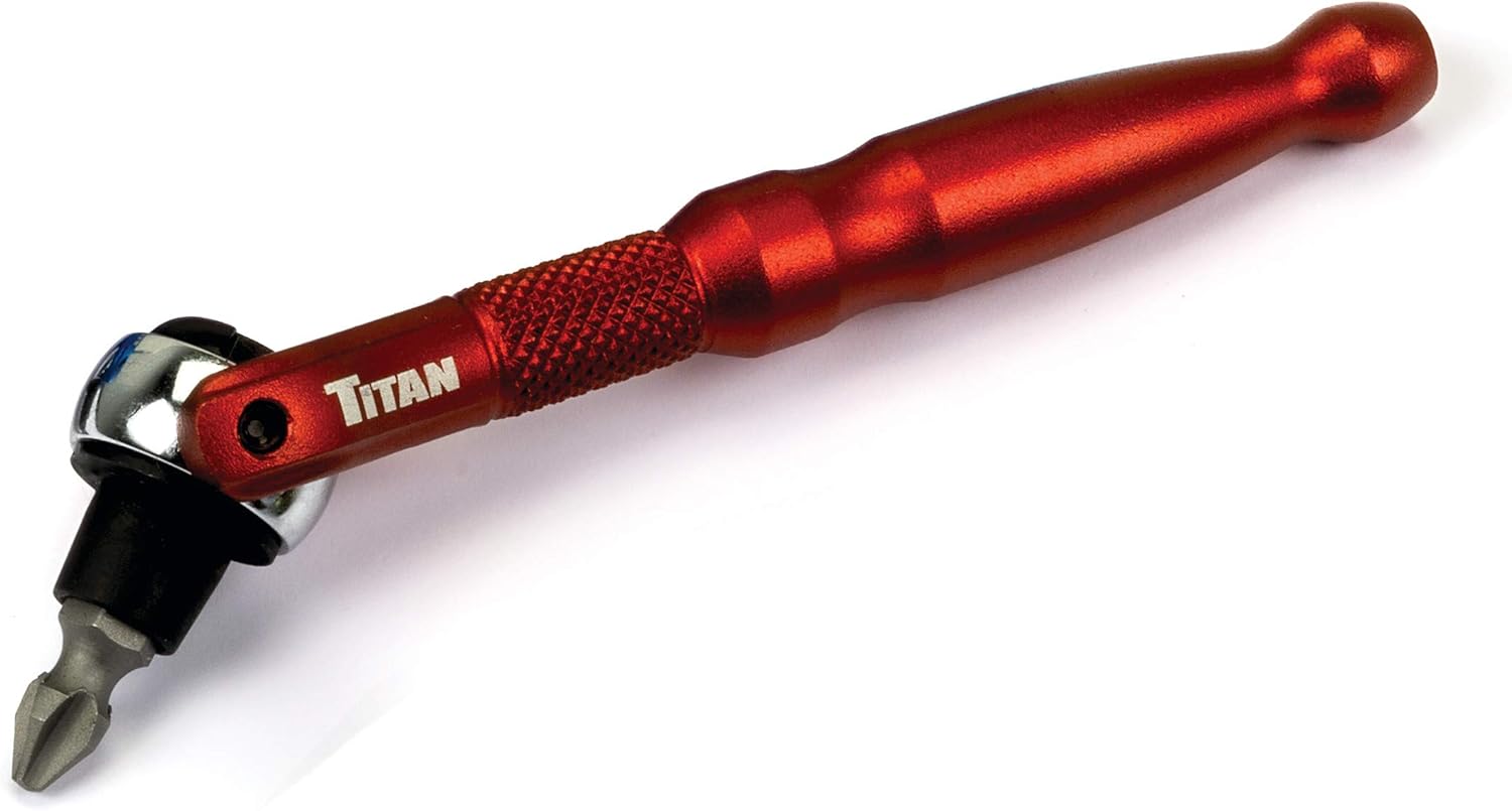 Titan Tools 11321 1/4-Inch Drive x 4-Inch 90-Tooth Swivel Head Micro Ratcheting Bit Driver - Red - Image 1