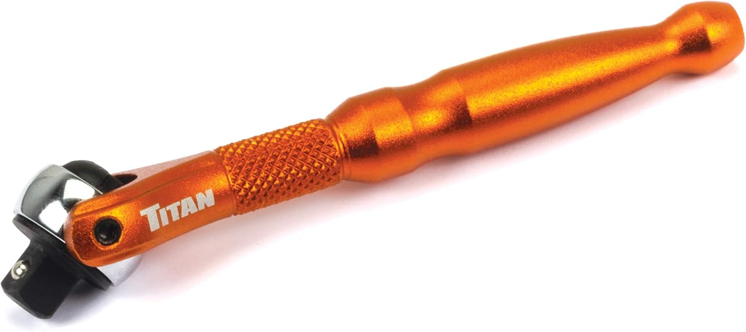 Titan Tools 11322 1/4-Inch Drive x 4-Inch 90-Tooth Swivel Head Micro Ratchet - Orange - Image 1