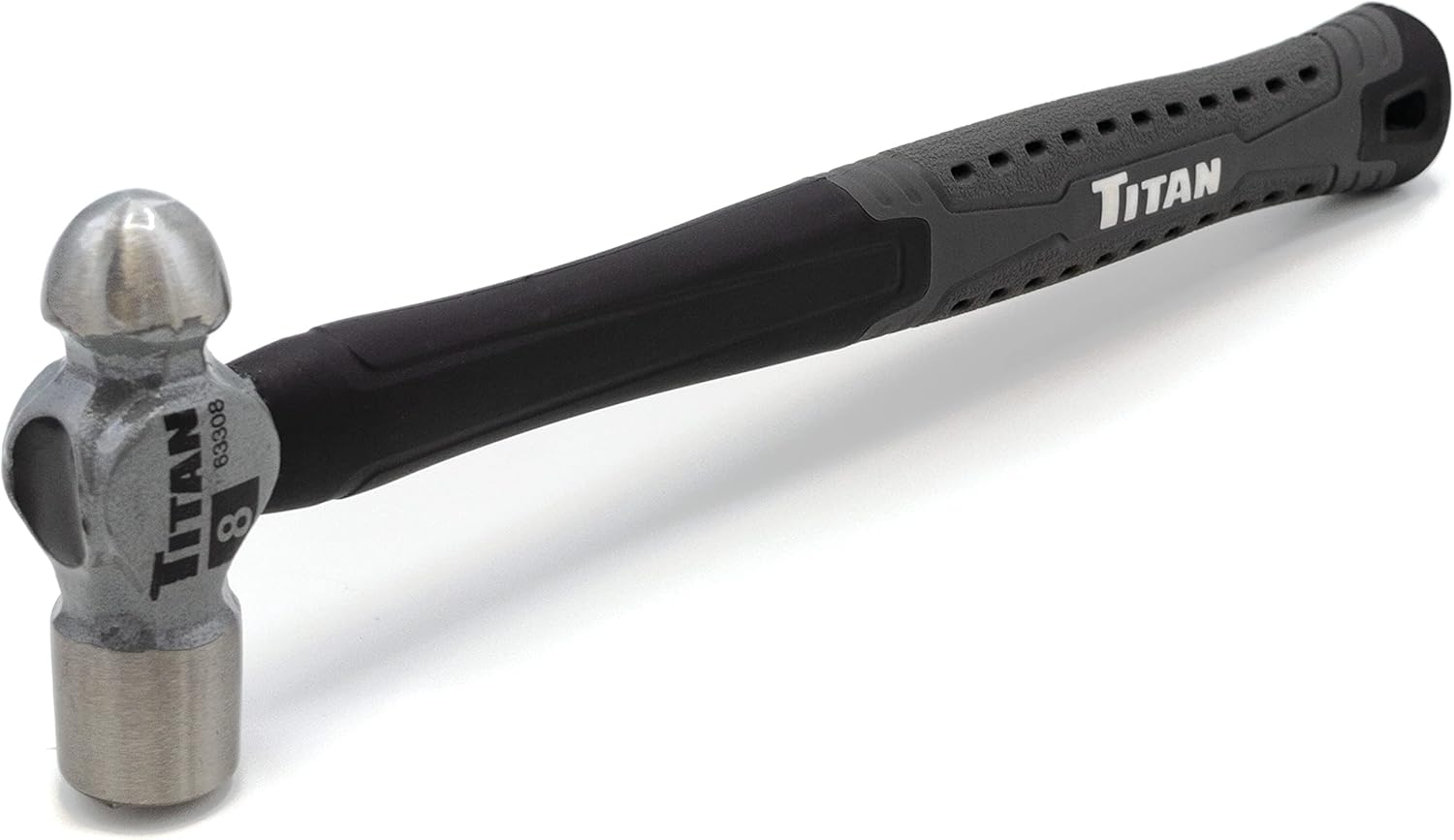 Titan 63308 8oz Ball Pein Hammer, Forged Steel Head, 11" Shock Absorbing Fiberglass Handle with Textured Rubber Grip - Image 1
