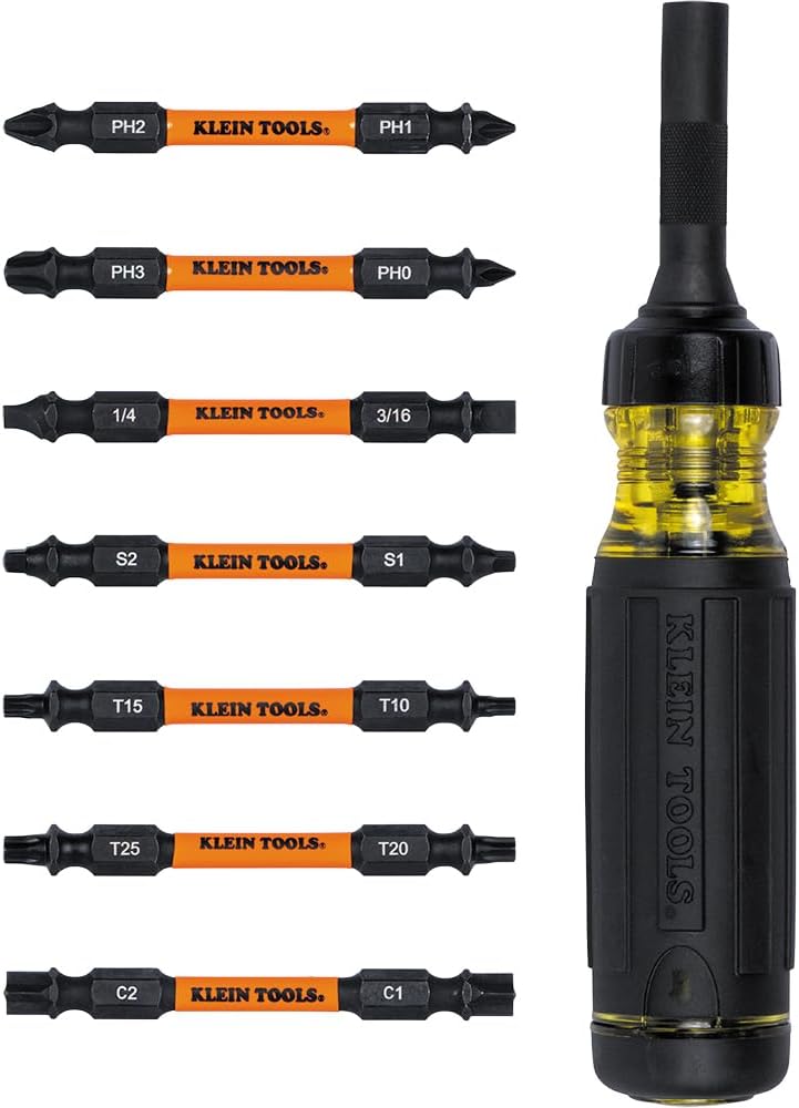 Klein Tools 32315HD 15-in-1 Multi-Bit Ratcheting Screwdriver, Impact-Rated, 7 Double-Ended ProFlex Torsion Zone Tips, 1/4-Inch Nut Driver, 8-Piece - Image 1