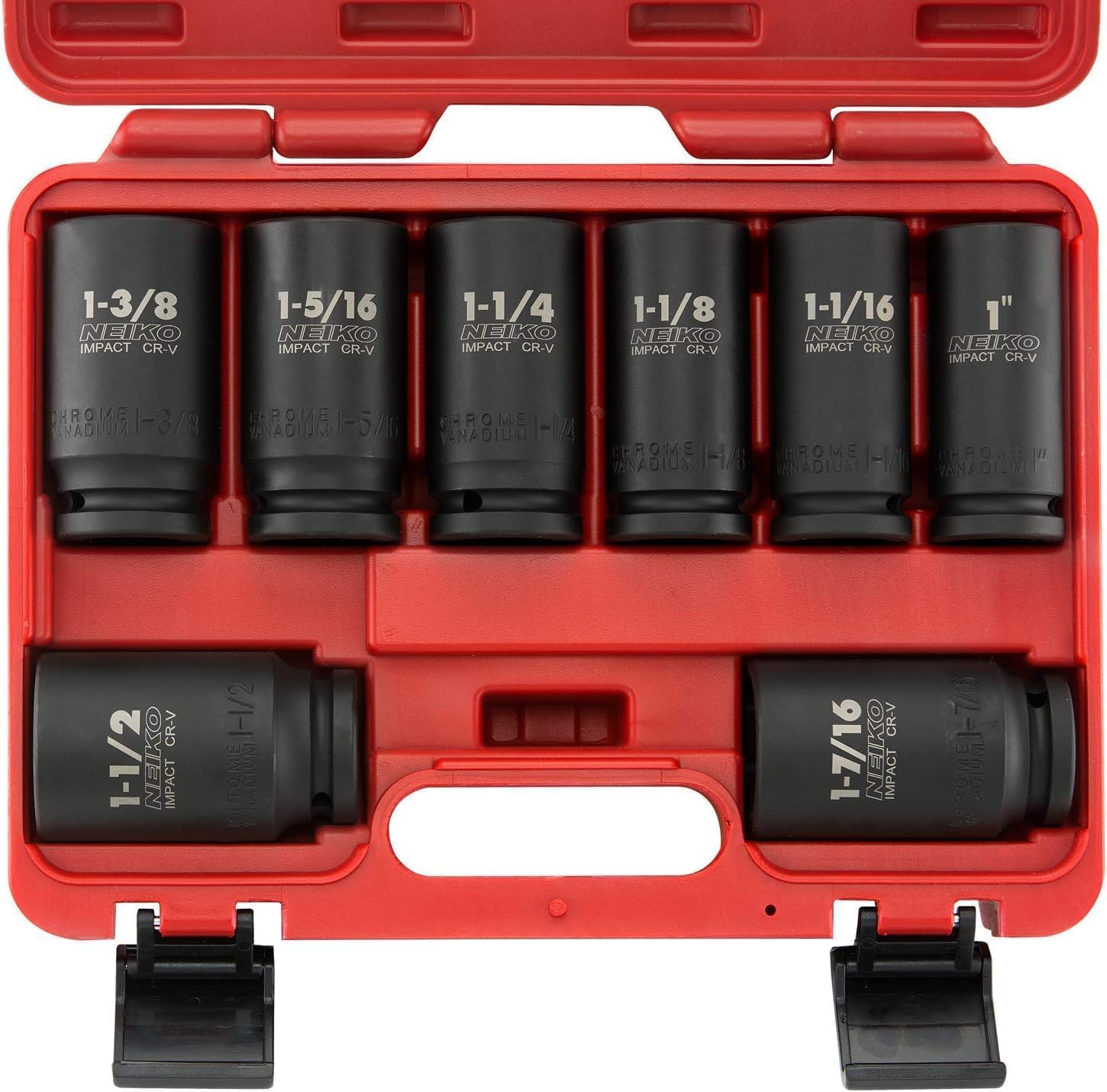 NEIKO 02461A 3/4 Inch Drive Impact Socket Set, SAE 1” to 1-1/2”, 8 PC, Deep/Jumbo Sockets, Chrome Vanadium Cr-V - Image 1