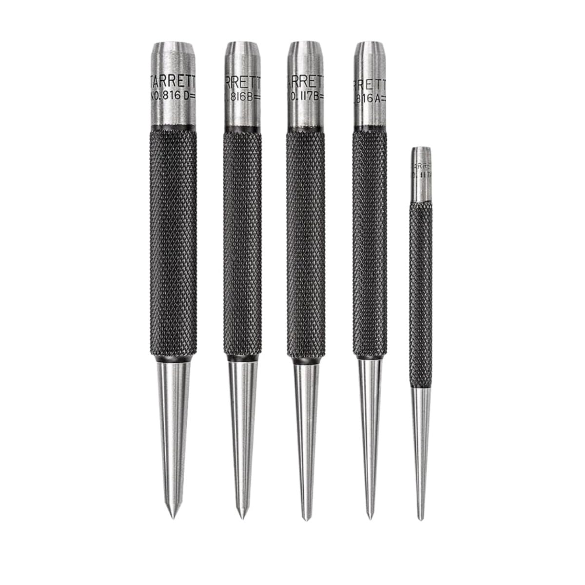 Starrett Steel Prick Punch Set with Plastic Case and Knurled Grip for Precise Positioning and Secure Holding - Hardened and Tempered Steel, 4" Length - 5-Pack - S816PC - Image 1