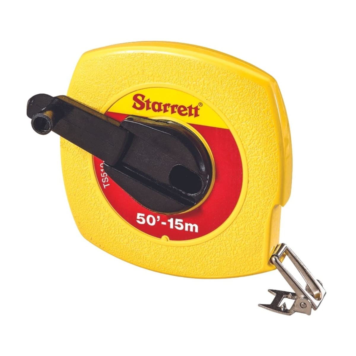 Starrett TS Closed Steel Long Line Tape with Impact-Resistant ABS Plastic Case and Folding Hook Ring - 50' Length, 3/8" Width, L6 Graduation Style Number - KTS510-50ME-N - Image 1