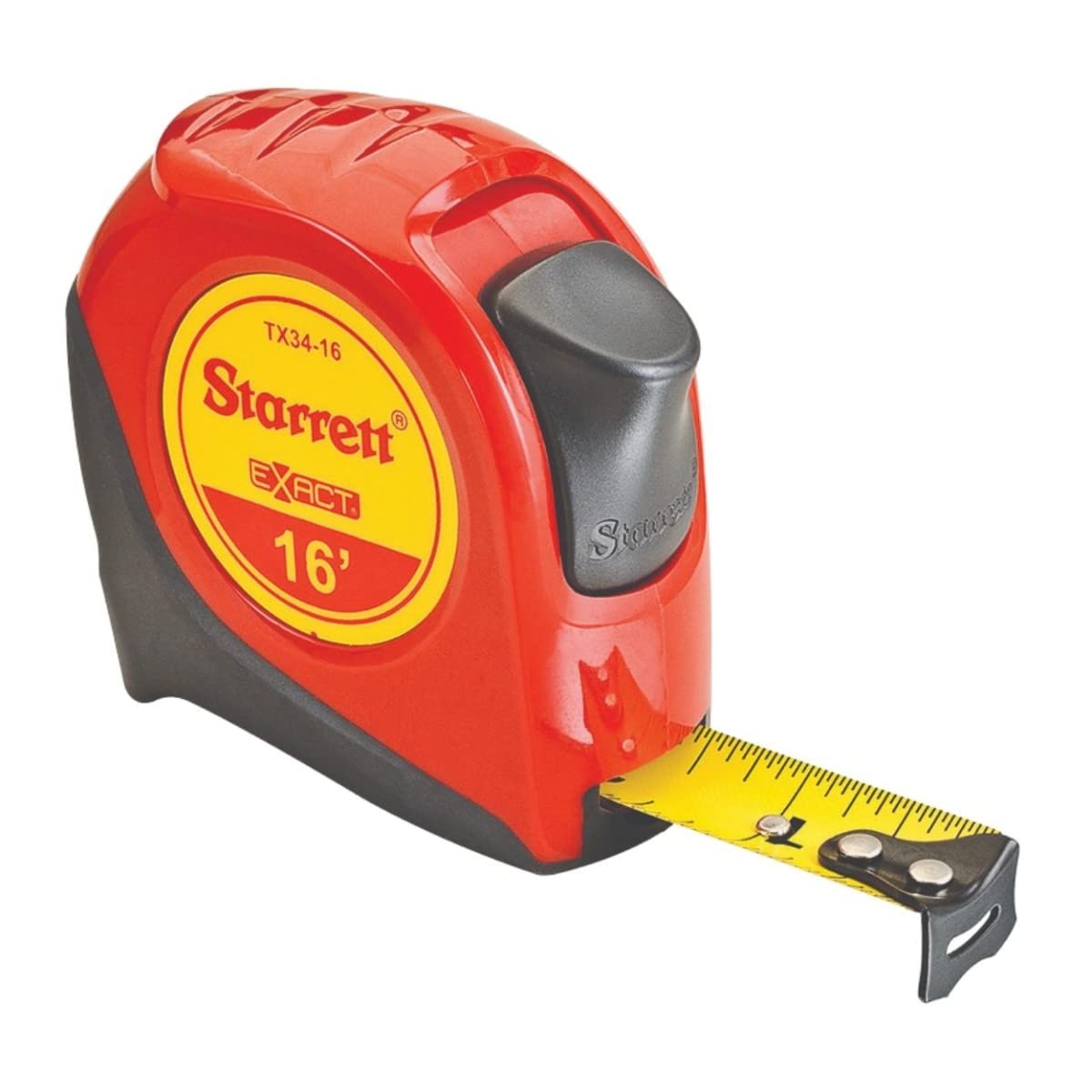 Starrett Exact Retractable Imperial Pocket Tape Measure with Nylon Coating, Self Adjusting End Hook, and Steel Belt Clip - 3/4" Width, 16' Length - KTX34-16-N - Image 1