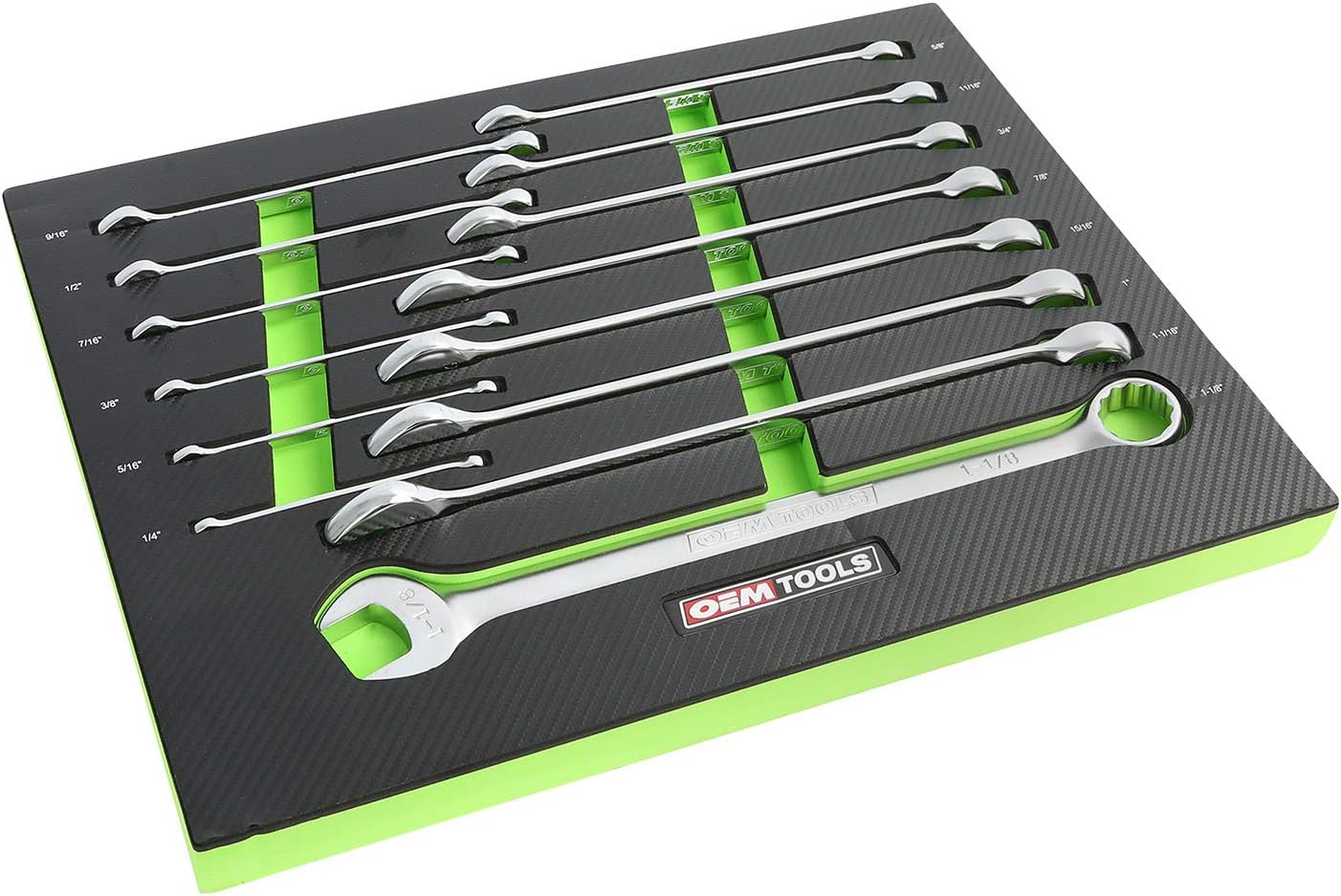 OEMTOOLS 23993 14PC Combo Wrench Set, SAE Wrench Set 1/4"-1-1/8", Posi Grip Wrenches, Heat Treated Steel Open End, Foam EVA Tray Wrench Holder - Image 1