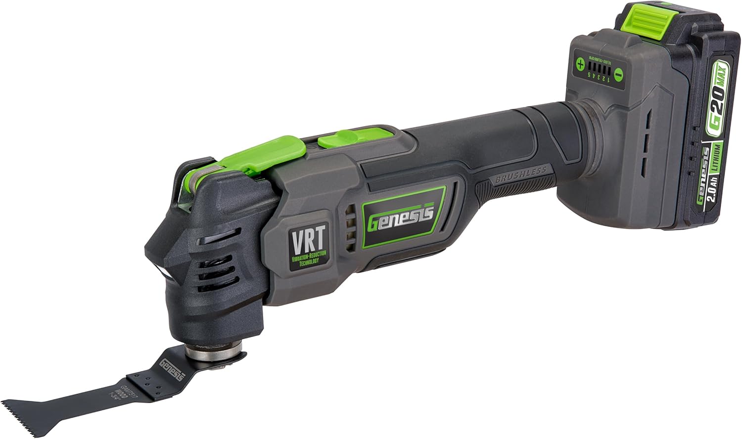 Genesis G20MAX 20V Brushless Oscillating Multi-Tool, Vibration-Reduction Technology (VRT), with Battery, Charger and Accessories (GLMT20BH) - Image 1
