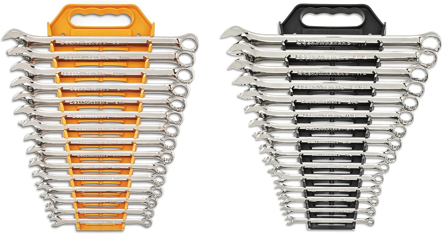GEARWRENCH 30 Piece 12 Point Long Pattern Combination SAE/Metric Wrench Set with Wrench Racks (1/4-1 in., 8-22 mm) - 81937 - Image 1