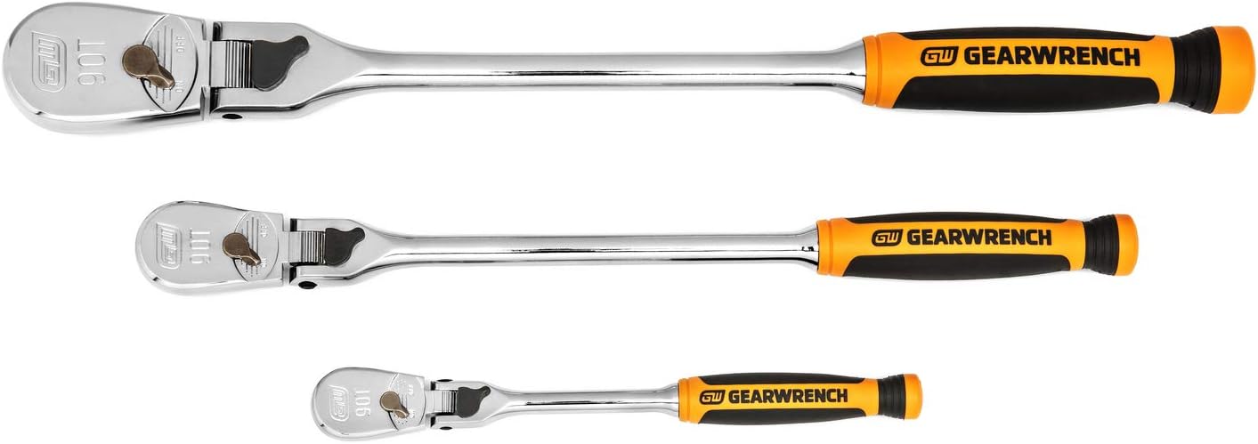 GEARWRENCH 3 Pc. 1/4", 3/8" & 1/2" Drive 90 Tooth Dual Material Locking Flex Head Ratchet Set - 81298T, Multi, One Size - Image 1