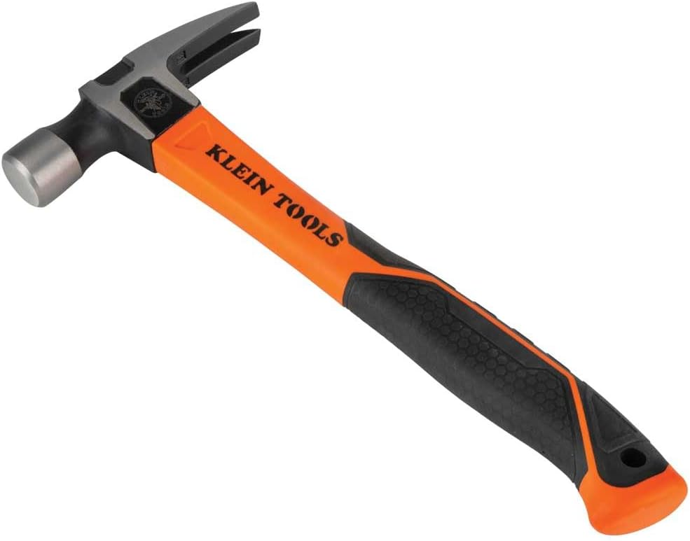 Klein Tools H80820 Straight-Claw Hammer, 20-Ounce, Fiberglass Non-Slip Shock Absorbing Grip Handle with Tether Hole, 13-Inch - Image 1
