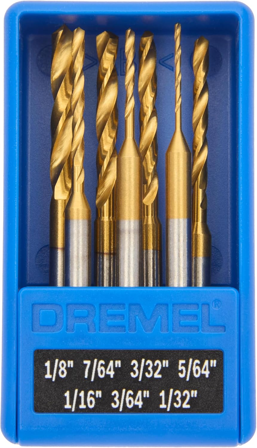 Dremel 628HP 7 Piece Titanium-Coated Rotary Drill Bit Set - Ideal for Wood and Soft Metals Drilling - Image 1