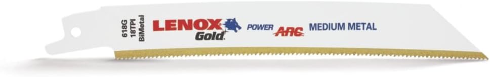 LENOX Tools 21083B618GR Gold Power Arc Reciprocating Saw Blade, For Medium Metal, Sheet Metal Cutting, 6-inch, 18 TPI, 25-Pack - Image 1
