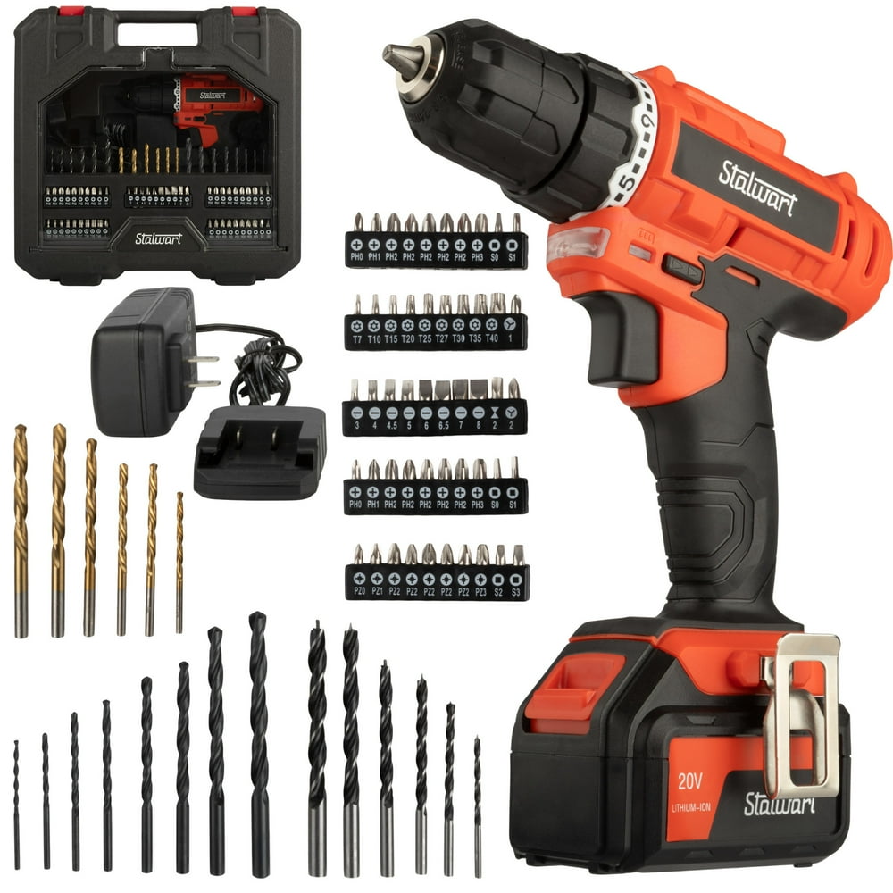 71-Piece Drill Set - 20V Cordless Drill with 21+1 Torque and Accessory Kit with Rechargeable Battery, LED Light, and Drill Bit Set by Stalwart (Red) - Image 1