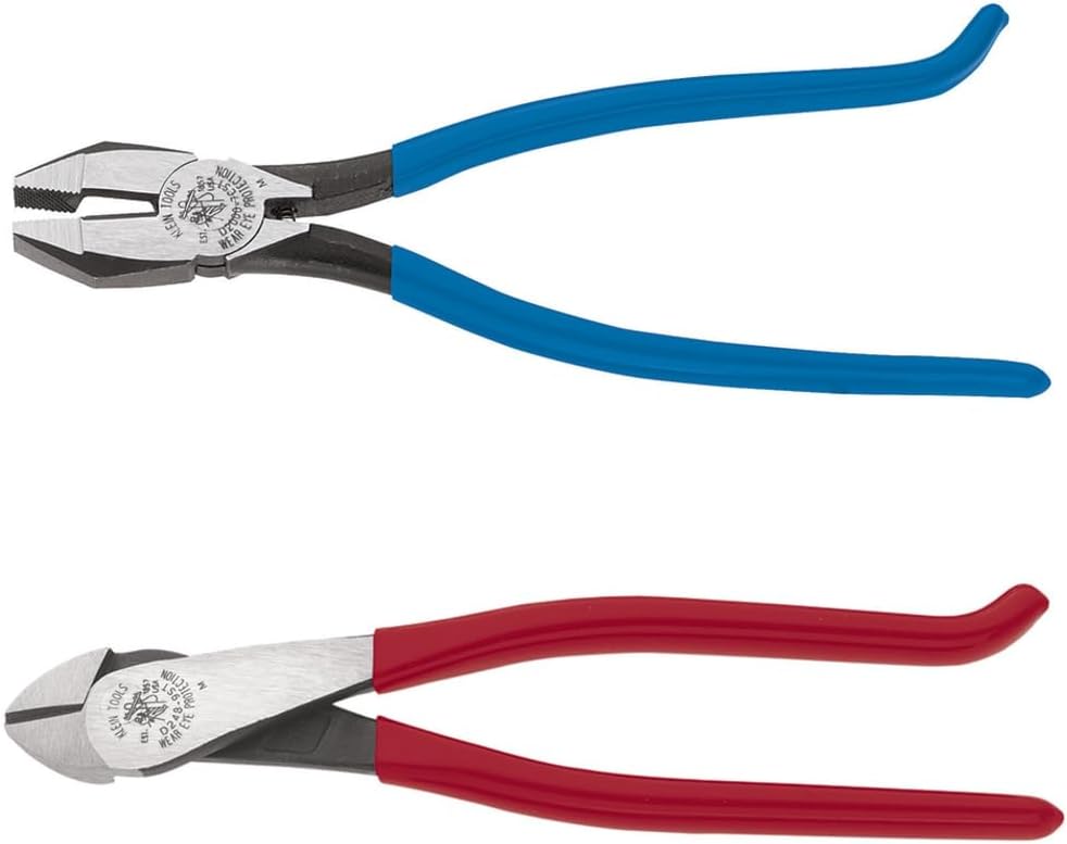 Klein Tools 94508 Pliers Set, Made in USA, Ironworker's Diagonal Cutting Pliers and Heavy Duty Side Cutters, Tie Wire Cutter for Rebar Work, 2-Piece Kit - Image 1