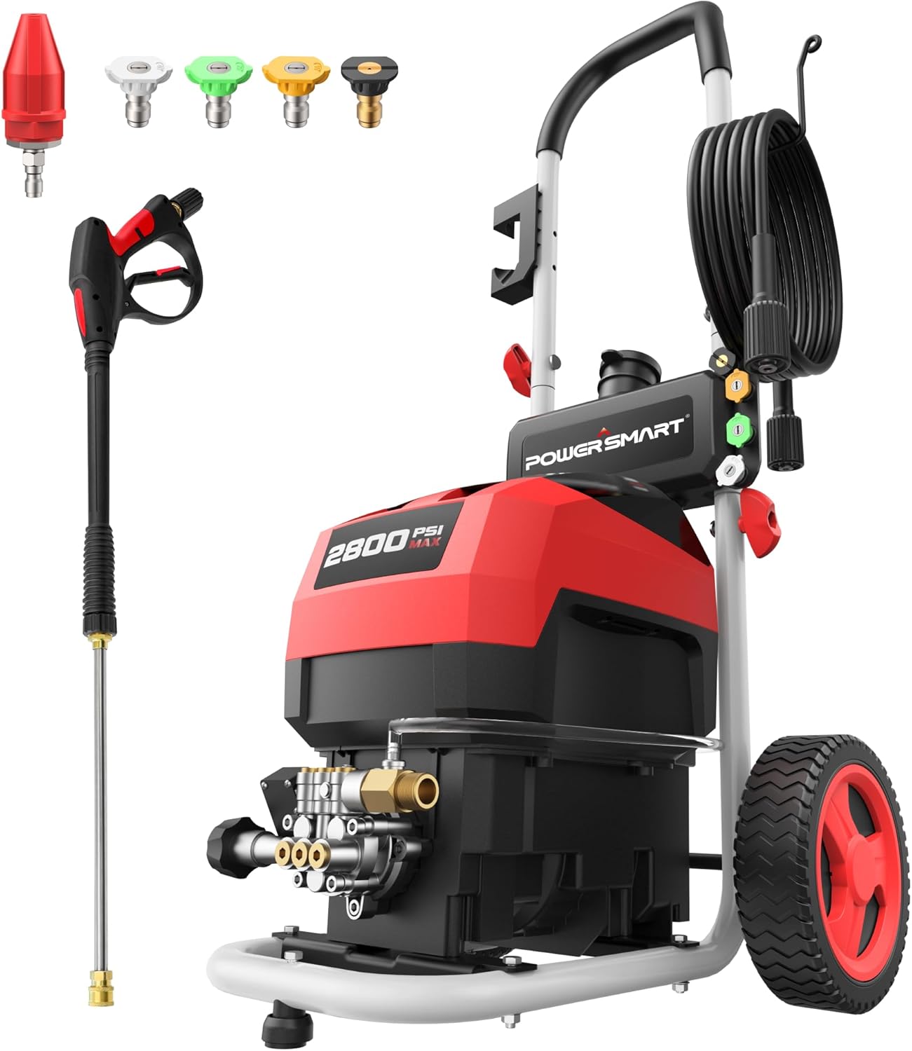 Electric Pressure Washer, 2800 PSI Max, 2.0 GPM, 8" Wheels, 5 Spray Tips and 1.5L Foam Tank, for Patio, Car, Driveway, Fence & Home Cleaning - Image 1