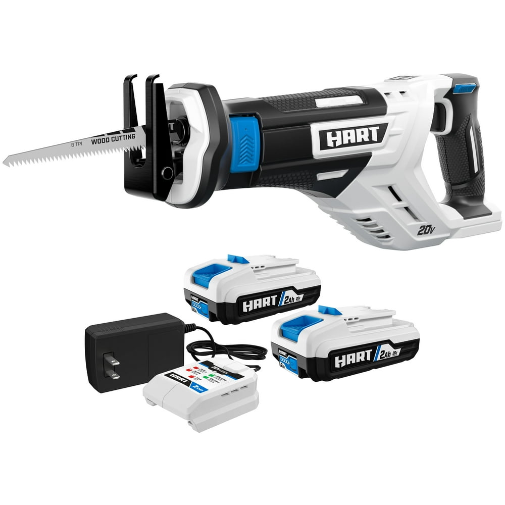 HART 20-Volt Reciprocating Saw with 2-Pack 2Ah Battery and Charger Starter Kit Bundle - Image 1