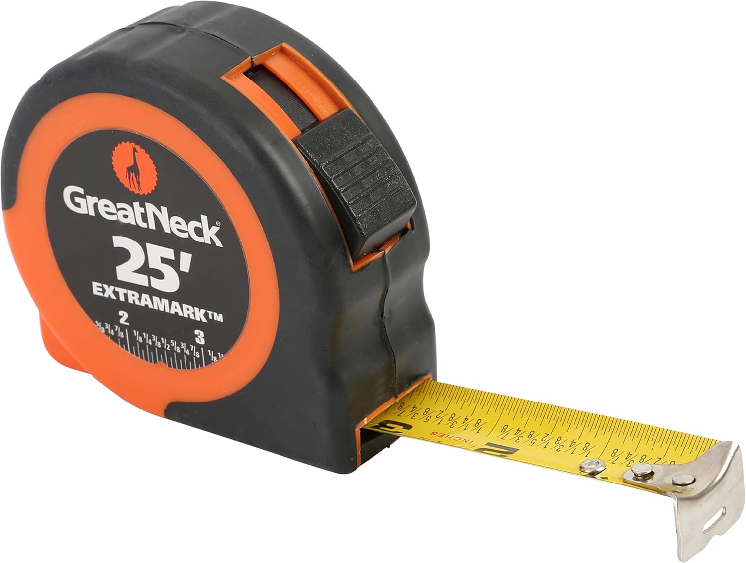 GreatNeck 95005 ExtraMark 25 Ft. x 1 Inch Rubber Grip Power Tape Measure, Color May Vary - Image 1