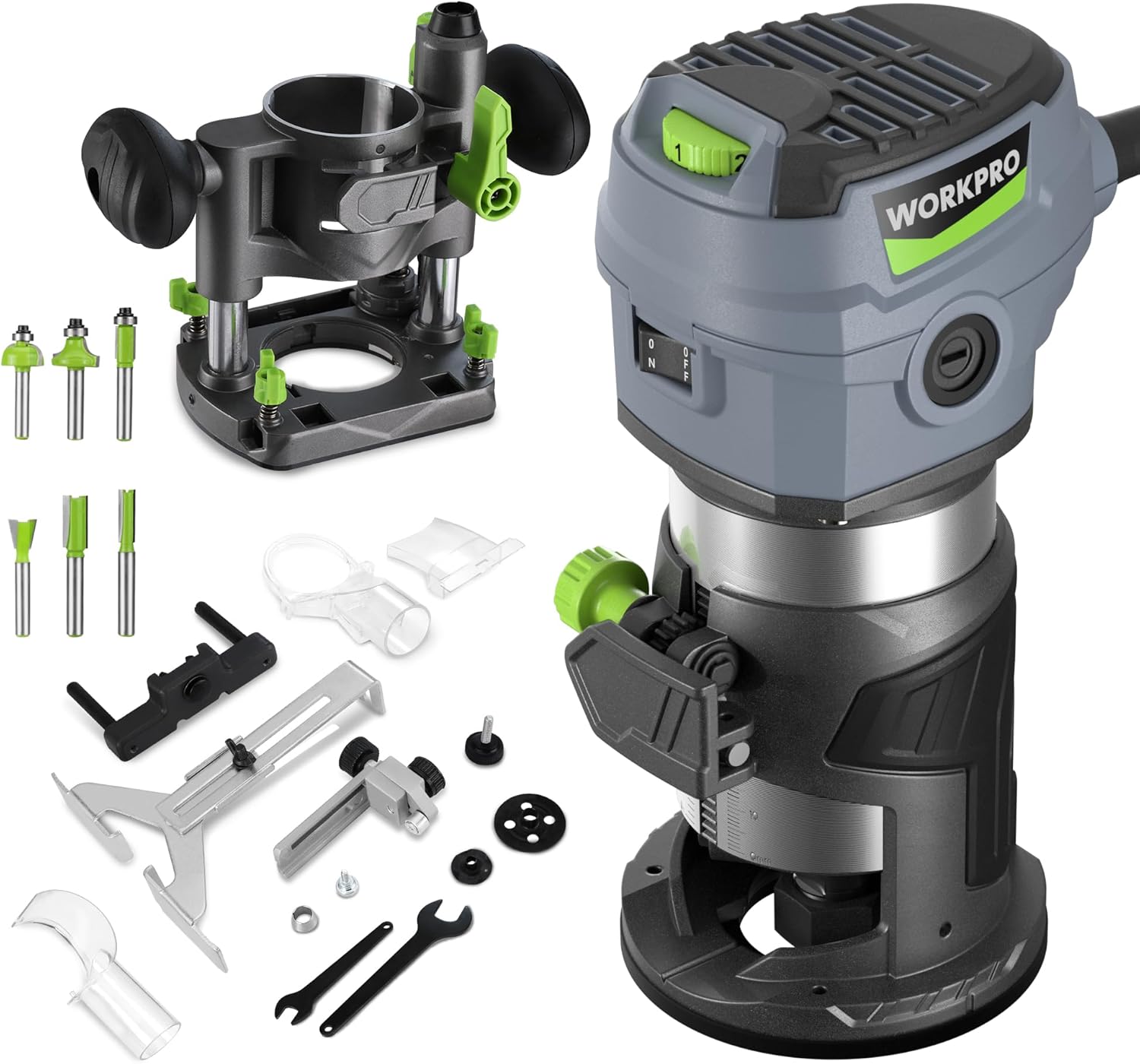 WORKPRO Compact Router Combo Kit, 6.5 Amp Compact Router Fixed Base & Plunge Router for Woodworking Slotting Trimming, 6 Variable Speeds to 32000 RPM - Image 1