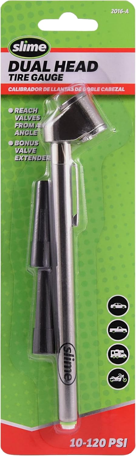 Slime 2016-A Tire Gauge, Dual Head, Pencil, 10-120 psi, includues Valve Extensions - Image 1