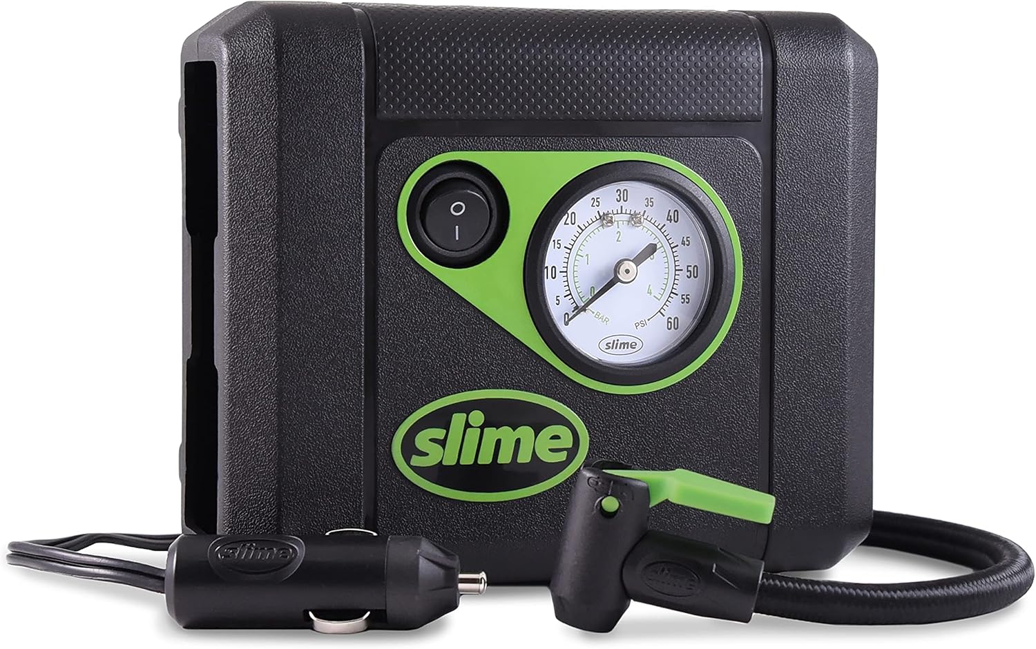 Slime 40060 Tire Inflator, Compact, Portable Car Air Compressor, Analog, Quick Connect Air Hose, Flat Tire Puncture Repair, 12V, 10 min inflation - Image 1