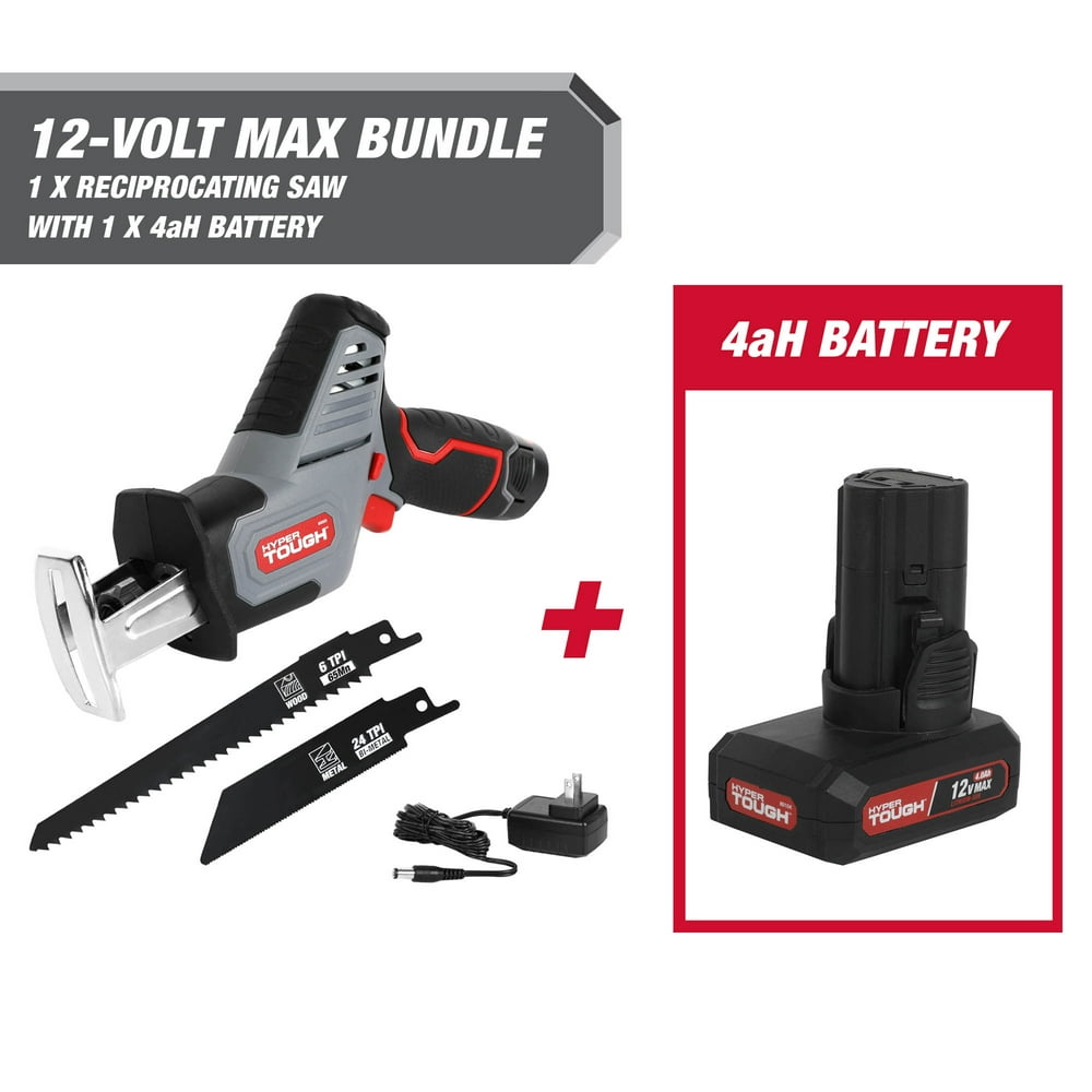 Hyper Tough 12-Volt Cordless Reciprocating Saw Plus 4 Ah Battery - Image 1