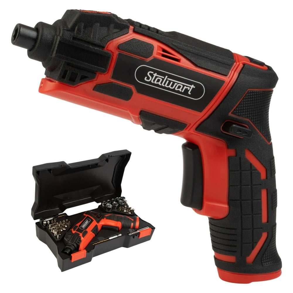 Stalwart Cordless Electric Screwdriver 45pc Set with 2 Position Grip, Red - Image 1