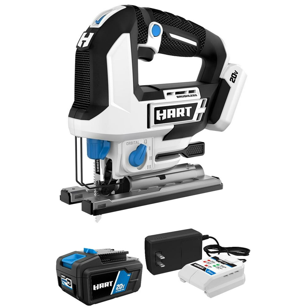 HART 20-Volt Brushless Orbital Jig Saw with 4Ah Battery and Charger Starter Kit Bundle - Image 1