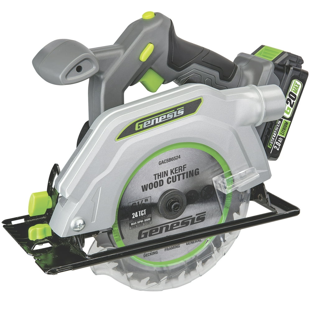 Genesis G20MAX 20V Cordless Circular Saw 6-1/2 inch with Laser & LED Light, Includes 24TCT thin-kerf blade, 2.0Ah Battery and Charger(GLCS2065B) - Image 1