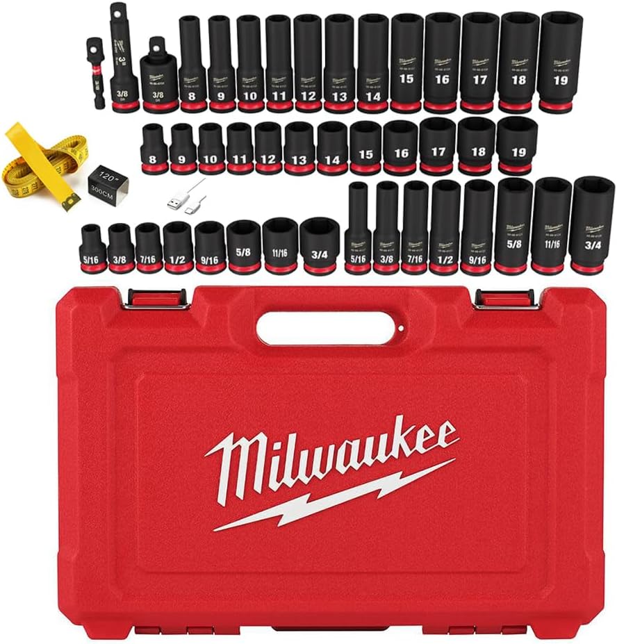 Milwaukee 43PC Shockwave Impact Duty 3/8" Drive SAE & Metric Deep 6 Point Socket Set with Accessories - Image 1