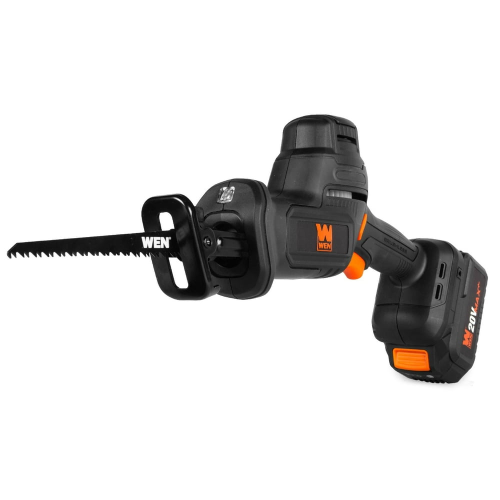 WEN 20V Max Cordless Reciprocating Saw, Brushless Compact One-Handed Design with 4.0 Ah Lithium-Ion Battery and Charger (20631) - Image 1