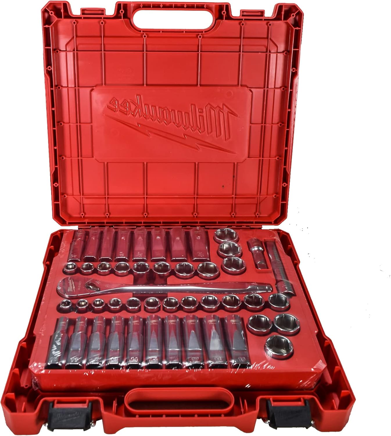 Milwaukee 48-22-9010 47-Piece 1/2 in. Drive Metric and SAE Ratchet and Socket Set with FOUR FLAT Sides - Image 1
