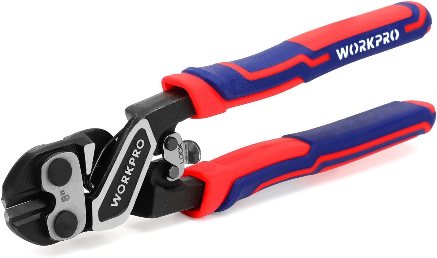 WORKPRO 8" Mini Bolt Cutter, Heavy Duty Wire Cutters with Ergonomic Handle and Security Lock, High Hardness and High Leverage Steel Bolt Cutters, Chrome Molybdenum Steel Blade - Image 1