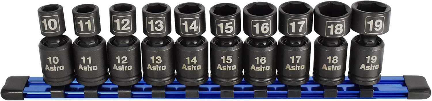 Astro Pneumatic Tool 78344 Metric 3/8" Drive Nano Pinless Universal Impact Sockets (10Piece) - Image 1