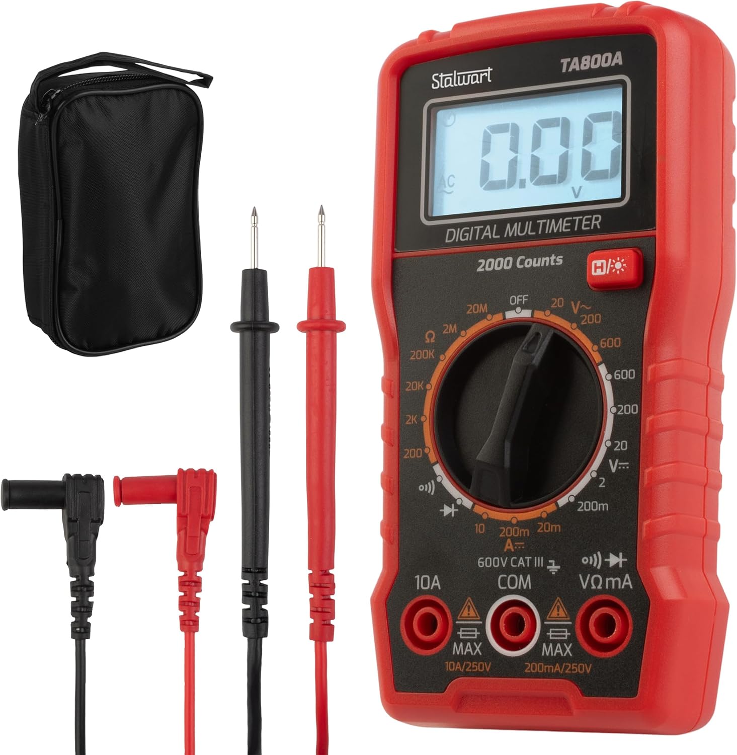 Multimeter Voltage Tester - Digital Volt Meter with Backlit Display and Needle Probes for AC/DC Voltage, DC Current, and Wire Continuity by Stalwart - Image 1