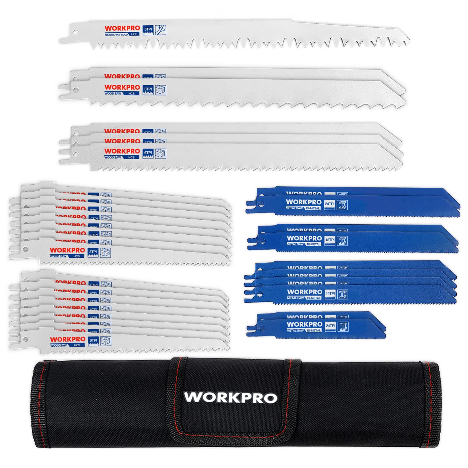 WORKPRO 32-Piece Reciprocating Saw Blade Set - Metal/Woodcutting Saw Blades, Pruner Saw Blades with Organizer Pouch - Image 1