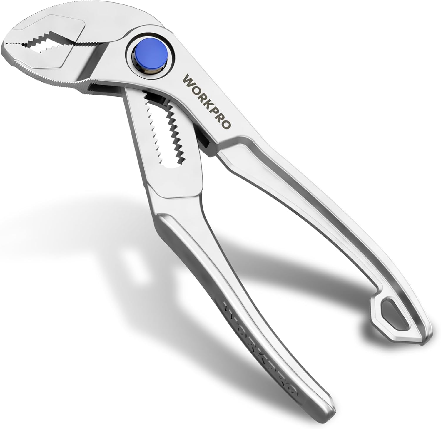 WORKPRO Mini Water Pump Pliers, 4-Inch Groove Joint Pliers, Fast Adjustable Tongue and Groove Pliers with 15-Position Push-Lock, V-Jaw for Multi-Surface Grip, Ideal for Tight Spaces and Versatile Use - Image 1