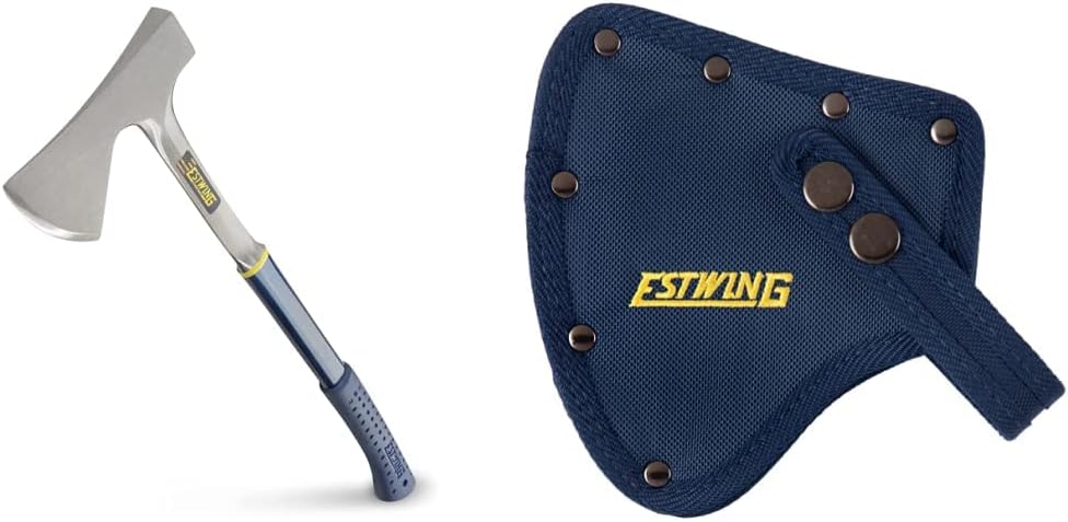 ESTWING Camper's Axe - 26" Wood Splitting Tool with All Steel Construction & Shock Reduction Grip - E45A and NO.9 Blue Replacement Sheath For E45A & E44A - Image 1