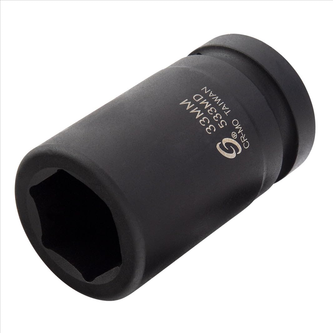 SUNEX TOOLS 533MD, 1 Inch Drive, 33mm Deep Impact Socket, Cr-Mo Steel, Radius Corner Design, Chamfered Opening, Dual Size Markings - Image 1
