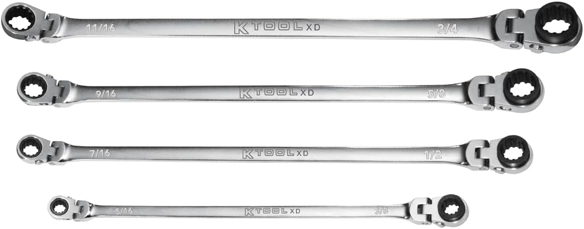 K Tool International Wrench Set 4 Piece Ratcheting Double Flex SAE 120 Tooth - Image 1
