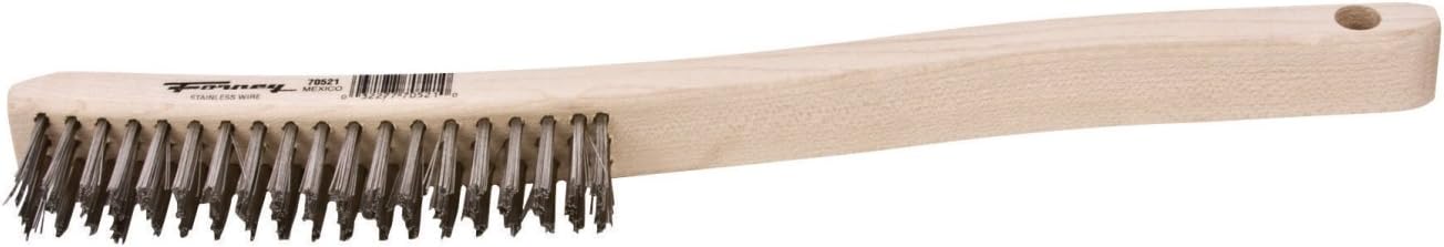 Forney 70521 Wire Scratch Brush, Stainless Steel with Curved Wood Handle, 13-3/4-Inch-by-.013-Inch - Image 1